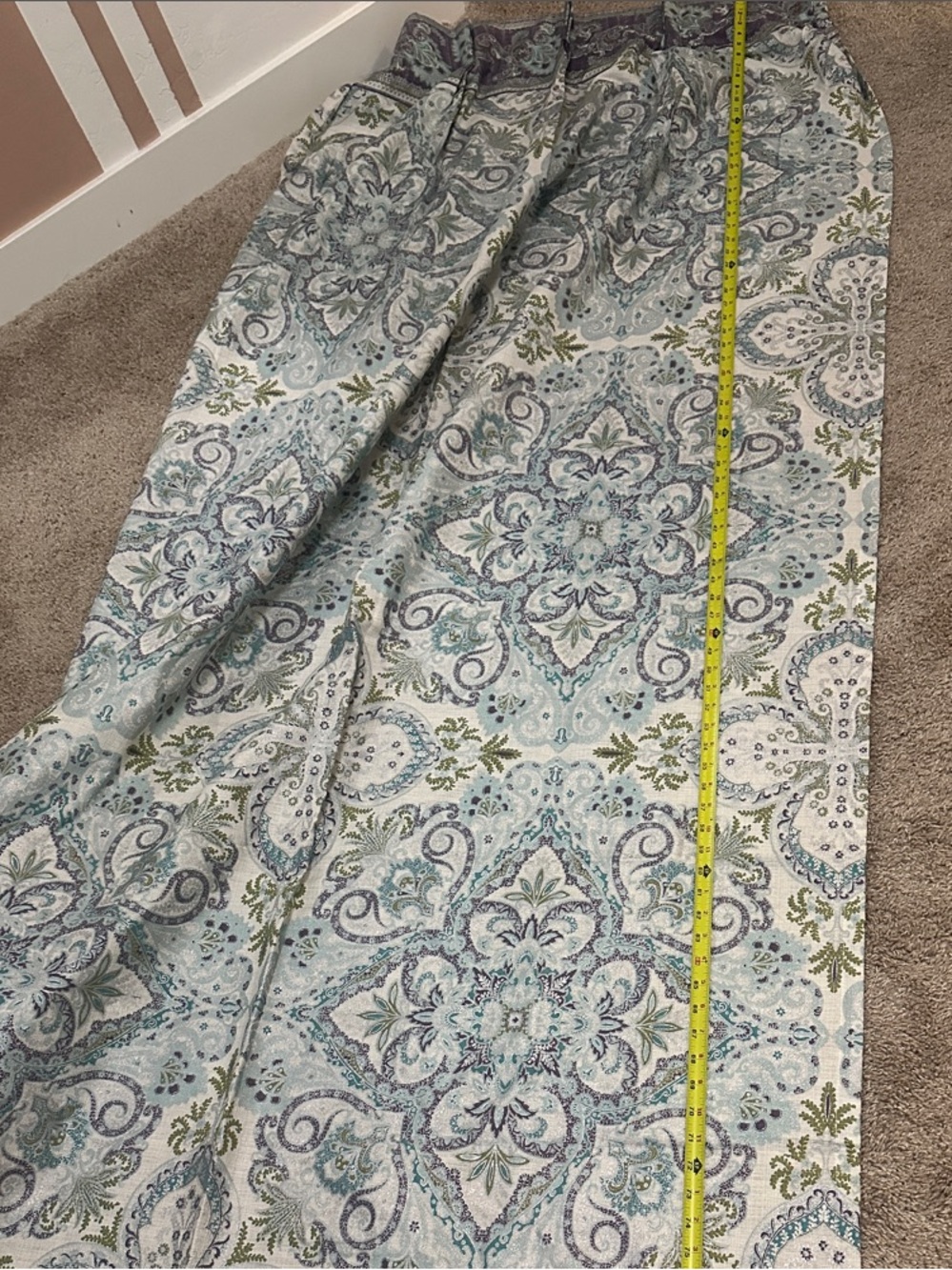 Blue & Green Medallion Pattern Curtain Panels (four panels for two sets)
